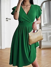 preiswerte Einfaches Kleid-Damen Midi Kleid Korsett Kleid T-Shirt Kleid Tee Kleid Einfarbig A-Linien Kleid Lässig Urlaub Alltag Reguläre Passform Grafik Kurzarm V-Ausschnitt Schwarz Wein Blau Grün Sommer