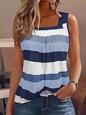 abordables Débardeurs et camisoles femme-Débardeur femme en camisole rayé décontracté et stylé sans manches col carré taille régulière quotidien imprimé bleu violet vert été