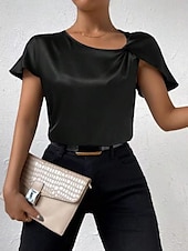 billige Tanks og camisole til kvinner-Kvinnes Camisole Tank Top Ensfarget Elegant Stilren Kortermet V U-ring Regular Topper Bryllupsgjest Arbeid Svart Rosa Marineblå Grønn Khaki Sommer Vår