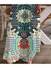 billiga Boho klänningar-Kvinnors maxi klänning solklänning A-linje klänning sommarklänning bohemisk semester vintage semester casual daglig regular fit geometrisk ärmlös v-neck grön sommar vår