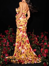 preiswerte Abendkleider-Meerjungfrau-/Trumpet-Abendkleid Partykleid Abendveranstaltung Black Tie Gala Gericht Bahnen ärmellos schulterfrei Chiffon rückenfrei mit Blumenmuster Schlitz Hochzeitsgast-Kleid