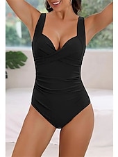 billige Onepiece badedrakter-Dame Badetøy Ett stykke Monokini Badedrakt Åpen rygg Midjekontroll Høy Midje Ferie Strand Klær Helfarge V-hals Ermeløs Badedrakter