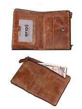 Недорогие Кошельки-Кожаный кошелек с блокировкой RFID для мужчин – высококачественная воловья кожа с застежкой-молнией, несколькими отделениями для карт и отделением для купюр – стильный и безопасный повседневный аксессуар черного коричневого цвета