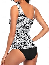 preiswerte Tankinis-Damen Badeanzug 2 Stück Cheeky-Bikinihose Bademode Rückenfrei Bauchkontrolle Schlank Urlaub Strandbekleidung Graphic Asymmetrischer Hals Ärmellos Badeanzüge