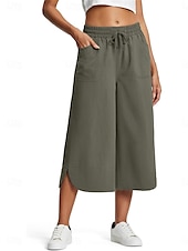 cheap Wide Leg &amp; High Waisted-Women&#039;s Wide Leg Chinos Fashion Streetwear Calf-Length High Waist Plain Pocket Elastic Waistband Comfy Soft Comfortable Micro-elastic Outdoor Street Navy-blue Army Green Black Blue Summer Spring