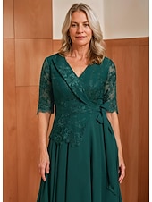levne S bundou-A-linie šaty matka nevěsty blazer šaty elegantní vintage jednoduchý V výstřih čajová délka chiffon poloviční rukáv sako šaty s krajkovou aplikací