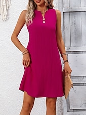 voordelige Overgooiers-Dames Mini-jurk Casual jurk Tank-jurk Basic Casual Vakantie Dagelijks Normale pasvorm Effen Mouwloos Gekerfde nek Marineblauw Fuchsia Groen Zomer
