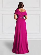 abordables Robes de Soirée-Robe de soirée A-Line élégante robe de mariage invitée de soirée longueur de sol sans manches épaule unique poche satin avec châle