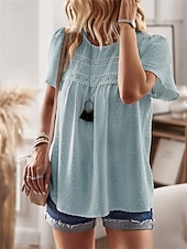 Dámské Košile Halenka Pevná barva stylové Na běžné nošení Krátký rukáv Tričkový Běžné topy Práce Denní Dovolená Šalvějová zeleň Černá Bílá Světlá růžová Rubínově červená Léto Jaro levne Hladké dámské topy-Dámské Košile Halenka Pevná barva stylové Na běžné nošení Krátký rukáv Tričkový Běžné topy Práce Denní Dovolená Šalvějová zeleň Černá Bílá Světlá růžová Rubínově červená Léto Jaro