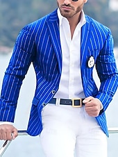 preiswerte Herrenblazer-Herren Abschlußfeier Abendkleidung Blazer Geschäft Formeller Abend Hochzeitsfeier Nur oben Mode Lässig Sommer Frühling &amp; Herbst Polyester Streifen Tasche Lässig / Alltäglich Einreihig Blazer Schwarz