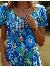 olcso Virágos ruha-Női Mini ruha hétköznapi ruha Boho elegáns ruhák Csehország Napi Normál Virágos Rövid ujjú Terített nyak Medence Nyár