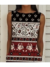 tanie Sukienki boho-Damskie Sukienka midi Zabytkowa sukienka Sukienka paisley Sukienka etniczna Sukienka letnia Bohema Urlop Codzienny Urlop Regularny Graficzny Geometryczny Zabytkowe Bez rękawów Półgolf Czerwony Lato