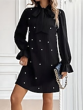 cheap Plain Dress-Women&#039;s Mini Dress Work Dresses Party Semi Formal Party Work Regular Fit Graphic Long Sleeve High Neck Black Red Summer Spring Fall