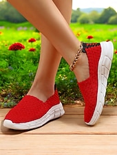 お買い得  レディーススニーカー-女性用スリッポンスニーカー - 通気性のある織りデザインと快適なソールで、春夏のカジュアルなお出かけに最適です。