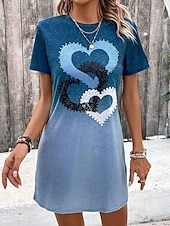 tanie Sukienka Sztuka i Design-Damskie Sukienka mini Codzienne sukienki Sukienka t-shirtowa Sukienka trapezowa Letnie sukienki Elegancja Elegancki Formalny Urlop Praca Codzienny Regularny Ombre Serce Graficzny Krótki rękaw Półgolf