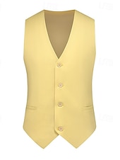 זול ג&#039;ילטים-בגדי ריקוד גברים וסט חֲזִיָה Gilet חופשה יומי פגישה (דייט) אופנתי יום יומי אביב קיץ כפתורים כיס פוליאסטר נוח אחיד חזה יחיד כפתור יחיד צווארון V רגיל שחור צהוב כחול סקיי כחול כהה אֵפוֹד
