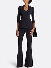 economico Tailleur pantalone della mamma-Completo in due pezzi tuta  completo pantaloni madre della sposa elegante scollo a gioiello lunghezza pavimento in tessuto elasticizzato maniche corte con colore solido