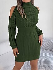 olcso Egyszerű ruha-Női Mini Ruha Pulóver Ruha Testhezálló Ruha Off The Shoulder Ruha Kényelmes Lámpás Ujjú Nyaralás Napi Rendes Illeszkedés Virágos Hosszú Ujjú Magas Nyak Rózsaszín Haditengerész Zöld Szürke Nyár Ősz Tél