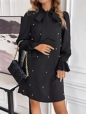 cheap Plain Dress-Women&#039;s Mini Dress Work Dresses Party Semi Formal Party Work Regular Fit Graphic Long Sleeve High Neck Black Red Summer Spring Fall