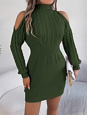 olcso Egyszerű ruha-Női Mini Ruha Pulóver Ruha Testhezálló Ruha Off The Shoulder Ruha Kényelmes Lámpás Ujjú Nyaralás Napi Rendes Illeszkedés Virágos Hosszú Ujjú Magas Nyak Rózsaszín Haditengerész Zöld Szürke Nyár Ősz Tél