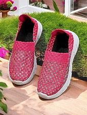 お買い得  レディーススニーカー-女性用スリッポンスニーカー - 通気性のある織りデザインと快適なソールで、春夏のカジュアルなお出かけに最適です。