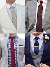 voordelige Heren dassen en vlinderdassen-elegante gouden stropdasclip voor heren – strak design met zwarte inleg, perfect voor zakelijke, formele evenementen en bruiloften