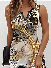 tanie Sukienki boho-Damskie Sukienka mini Sukienka A line Letnie sukienki Sukienka z odkrytymi ramionami Codzienny Urlop Codzienny Regularny Graficzny Kolorowy blok Bez rękawów Karbowana szyja Czarny Lato