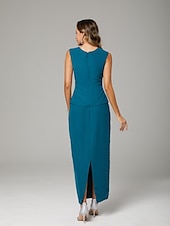 abordables Avec veste-Deux Pièces Fourreau / Colonne Robe de Mère de Mariée  Elégant Encolure dégagée Longueur Sol Mousseline de soie manche longue Echarpe incluse avec Couleur Pleine 2025