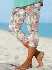 olcso -Női Leggings Capri Nadrág Magas Rugalmasság Divat Utcaszerű Teljes Hossz Magas Derék Virágos Nyomtatás Hőszigetelt Meleg Lélegző Puha Kültéri Hétköznapi Buff Nyár Tavasz Normál Illeszkedés