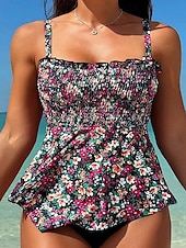 cheap Tankinis-Women&#039;s Swimwear 2 Piece Cheeky Swimsuit Backless Tummy Control High Waist Slim Vacation Beach Wear Floral U Neck Sleeveless Bathing Suits