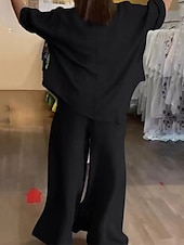 economico Set in cotone e lino-Per donna Moda Streetwear Camicia Set di biancheria in cotone Set da due pezzi Pantaloni di Lino Pantaloni Manica Lunga Scollo a V Tinta unica Ferie Abbigliamento quotidiano Nero Bianco Blu marino