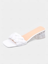 cheap Dress Sandals-Women&#039;s Light Blue Braided Strap Heeled Mules – Trendy Square Toe Summer Sandals