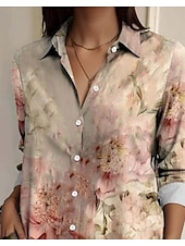 preiswerte Blumenoberteile-Damen Hemd Tiermotiv Geometrisch Lässig Langarm Hemdkragen Normale Oberteile Arbeit Täglich Knöpfe Druck Pudriges Rosa Frühling Herbst Winter