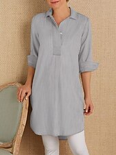abordables Robes-Femmes Mini Robe Robes inspirées du lin Robe Chemise Robe Décontractée Robe en coton et lin Élégant Occasionnel Vacances Quotidien Date Coupe régulière Uni manche longue Revers Jaune Orange Gris Ét