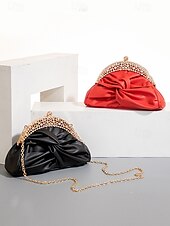 economico Clutch e borsette da sera-pochette da sera in similpelle da donna – borsa con nodo vintage decorato con strass per matrimoni, feste ed eventi formali colore argento nero bianco