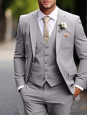 cheap Wedding Suits-Men&#039;s Wedding Suits Dark Green Khaki Daily Business Summer Solid Colored Plus Size 3 Piece Single Breasted Two-buttons