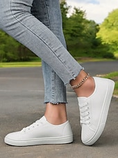 cheap Women&#039;s Sneakers-Canvas Lace-Up Sneakers for Women – Classic and Comfortable Sneakers for Everyday Wear, Perfect for Casual Outings and Weekend Adventures