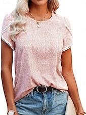ieftine tricou floral-Tricou de femei Puncte Stilat Casual Mâneci Scurte Gât Rotund Topuri Regulate Zilnice Print Negru Alb Roz Roșu Albastru Vară Primăvară