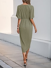 cheap Plain Dress-Women&#039;s Mini Dress Wrap Dress T Shirt Dress Tee Dress Solid Color Casual Vacation Daily Regular Fit Plain Short Sleeve V Neck Black Wine Khaki Army Green Summer