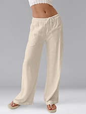 ieftine Pantaloni din bumbac simplu-Pentru femei Pantaloni scurți din bumbac in Pantaloni inspirați din in Pantaloni din bumbac in Casual Lungime totală Natural Curea elastică Design Elastic cu Cordon Inelastic Alb lăptos Carmin Verde