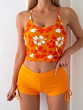 abordables Ensemble de bikinis-Maillots de bain femme bikini 2 pièces maillot de bain short dos nu slim vacances plage mode floral encolure en U sans manches