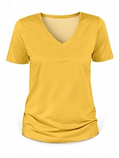 ieftine tricou simplu-Pentru femei Tricou Imprimeu Culoare solidă Simplu Stilat Casual Manșon scurt În V Topuri obișnuite Zilnic Ieșire Sfârșit de săptămână Negru Alb Galben Trifoi Alburiu Vară Primăvară