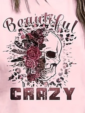 olcso Humor és idézetek póló-Női T-Shirt Virágos Koponya Stílusos Hétköznapi Ujjatlan Kerek Nyak Normál Felsők Napi Nyomtatás Fehér Rózsaszín Nyár