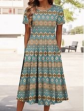 levne Boho šaty-Dámské mini šaty petite šaty tričkového střihu šaty tee A line šaty letní šaty dovolená stylové ležérní dovolená každodenní regulérní střih grafika bohémské krátké rukávy kulatý výstřih zelené léto