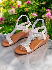 economico Sandali con zeppa-sandali con cinturino a T scintillanti per donna: sandali con zeppa comodi ed eleganti con accenti di strass, ideali per uscite informali, feste estive e occasioni speciali