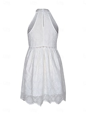 preiswerte Weiße Spitzenkleider-Damen Minikleid Weißes Kleid Freizeitkleid Boho-Kleid Basic Lässig Urlaub Täglich Normale Passform Einfach Ärmellos Neckholder Weiß Sommer