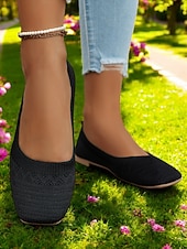 ieftine Pantofi Joși de Damă-pantofi de damă din tricot albastru deschis – pantofi cu vârf pătrat, respirabili, cu branț căptușit, pentru ținute de lucru și casual