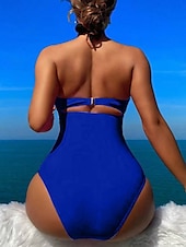 billiga One-piece-baddräkter-Kvinnors baddräkter en del monokini baddräkter rygglös mage kontroll hög midja smal semester strandkläder enfärgad halterneck ärmlös baddräkt