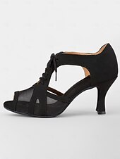 economico Scarpe per balli latini-scarpe da ballo nude con lacci e ritagli in rete – punta aperta, tacco medio per donna – perfette per lezioni di danza e spettacoli