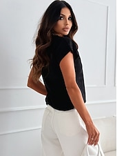 cheap T-shirts-Blouse Women&#039;s Black Yellow Light Green Solid / Plain Color Knitting Daily Elegant Round Neck Regular Fit S